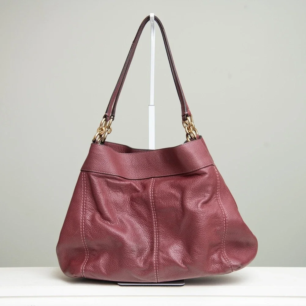 Coach Lexy Shoulder Bag Burgundy Pebbled Leather Hobo Slouchy Minimalist Classic